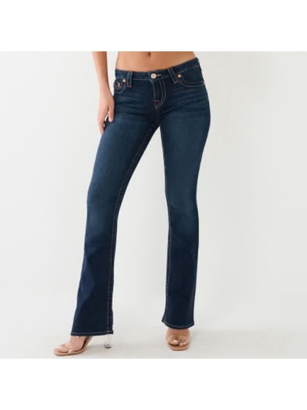 True religion straight leg jeans low rise cotton blend dark blue 5 pockets sz 26